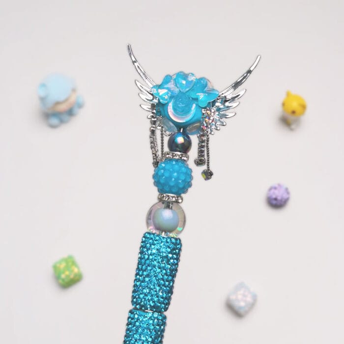 Angel Wings Sky Blue Rhinestone Pen Vintage - Image 3