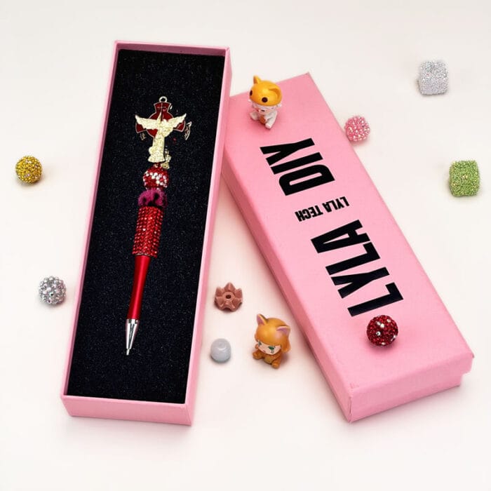 Archangel Michael Red Half Rhinestone Pen Vintage - Image 2