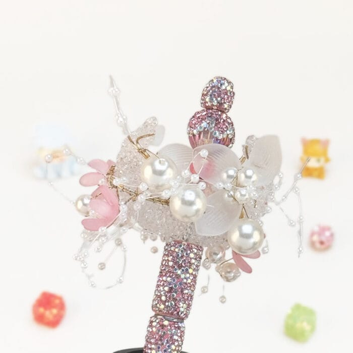 Artificial Flowers With Pearls Pink Rhinestone Pen Vintage - Image 2