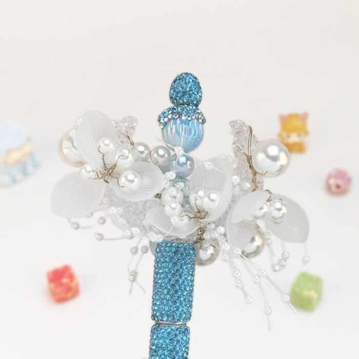 Artificial Flowers With Pearls Sky Blue Rhinestone Pen Vintage - Image 2