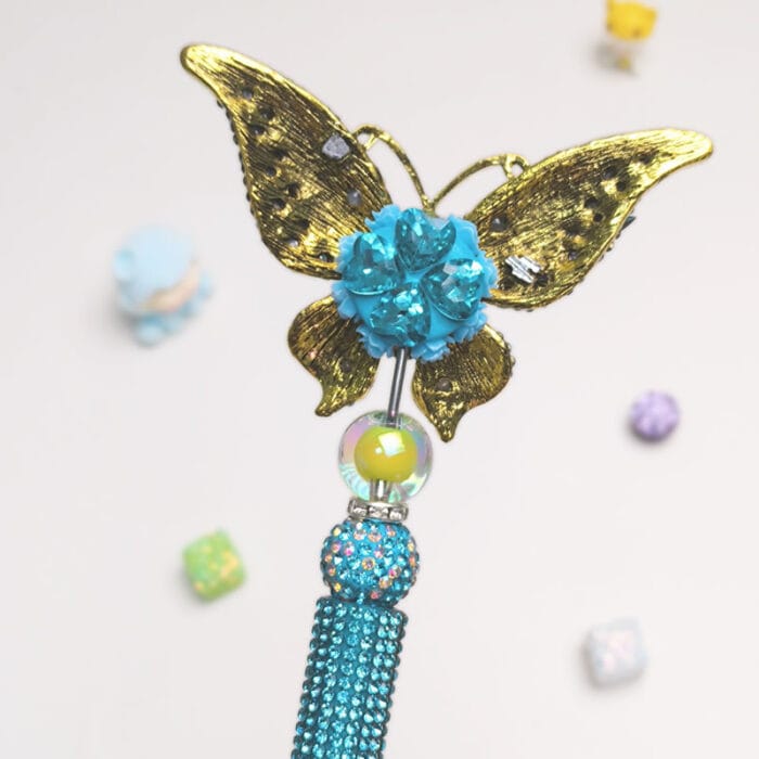 Blue Butterfly Sky Blue Half Rhinestone Pen Vintage - Image 2