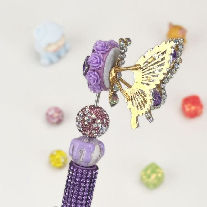 Butterfly Purple Half Rhinestone Pen Vintage - Image 3