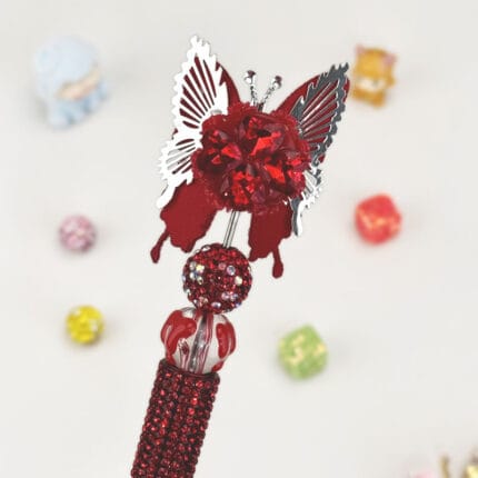 Butterfly Red Half Rhinestone Pen Vintage - Image 4