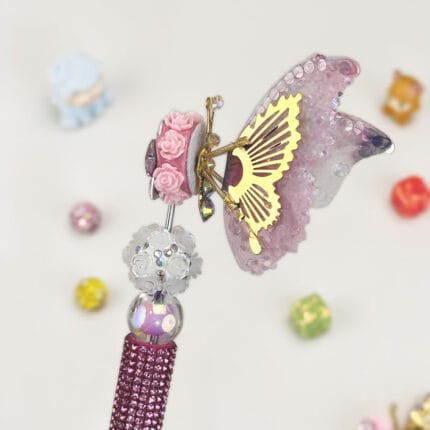 Butterfly Rose Red Half Rhinestone Pen Vintage - Image 3