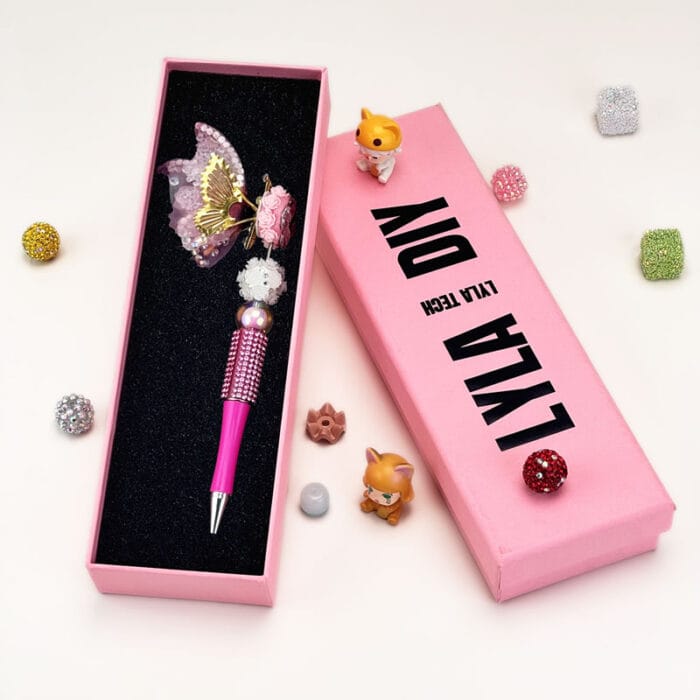 Butterfly Rose Red Half Rhinestone Pen Vintage - Image 2