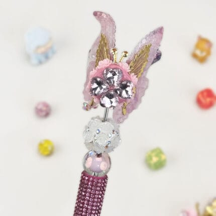 Butterfly Rose Red Half Rhinestone Pen Vintage - Image 4