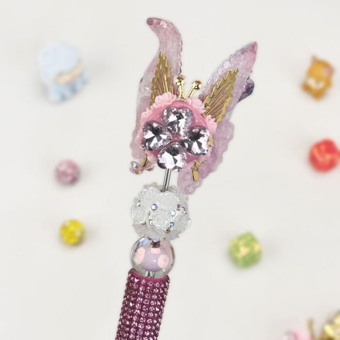 Butterfly Rose Red Half Rhinestone Pen Vintage - Image 4