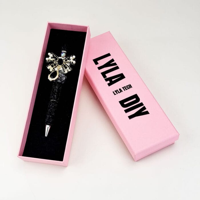 Butterfly With Pom Pom Black Rhinestone Pen Vintage - Image 2