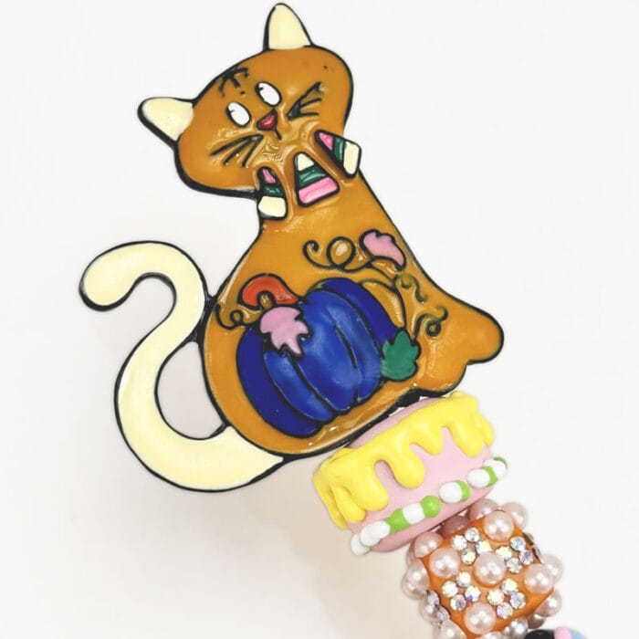 Cat Orange Rhinestone Pen Vintage - Image 2
