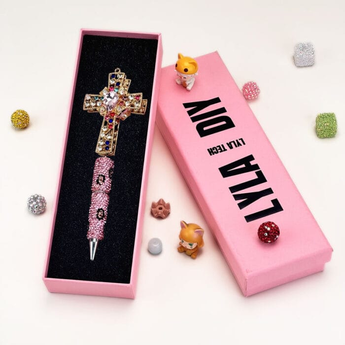 Colored Diamond Cross Pink Rhinestone Pen Vintage - Image 2