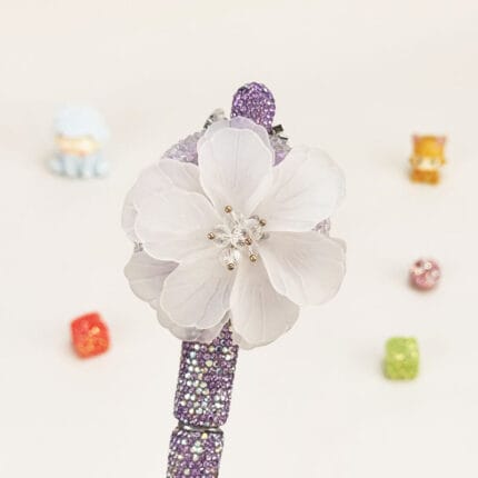 Fake Flower Purple Rhinestone Pen Vintage - Image 3