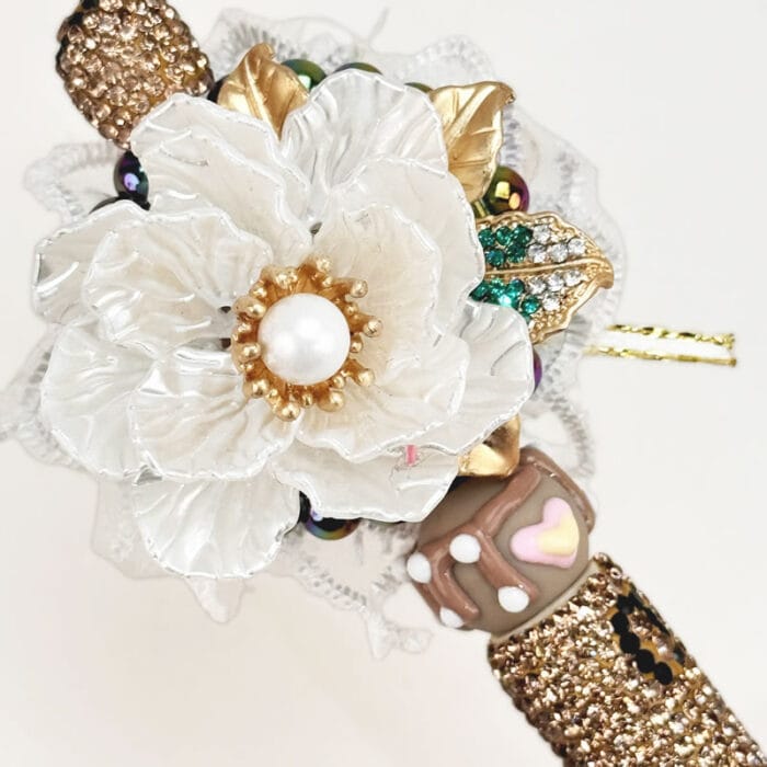 Fake Flower White Rhinestone Pen Vintage - Image 2