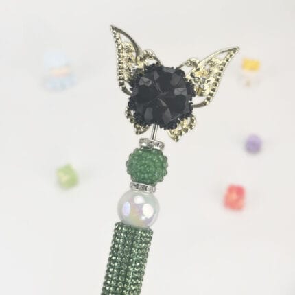 Green Butterfly Green Half Rhinestone Pen Vintage - Image 3