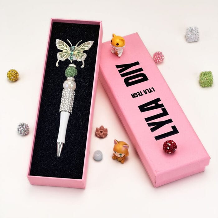 Green Butterfly Sliver Half Rhinestone Pen Vintage - Image 2