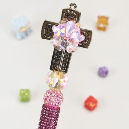 Hollow Cross Pink Half Rhinestone Pen Vintage A - Image 3