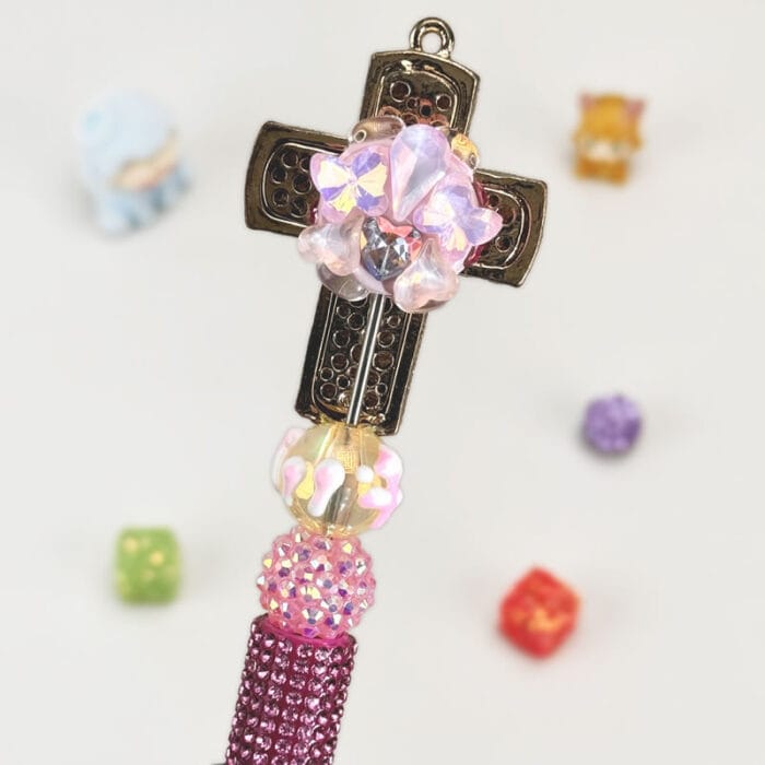 Hollow Cross Pink Half Rhinestone Pen Vintage A - Image 3