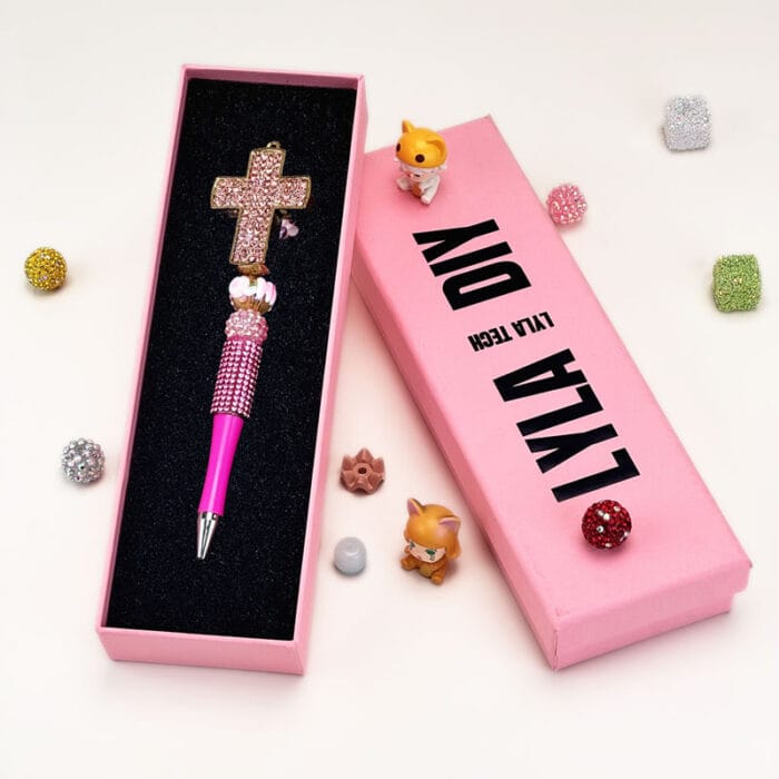 Hollow Cross Pink Half Rhinestone Pen Vintage A - Image 2