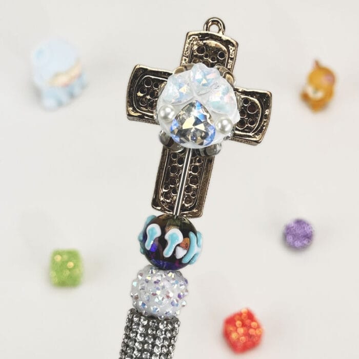 Hollow Cross White Half Rhinestone Pen Vintage - Image 3