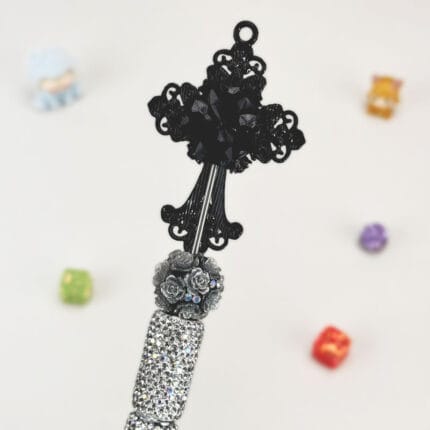 Iron Art Cross Black Rhinestone Pen Vintage A - Image 3