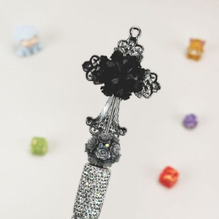 Iron Art Cross Black Rhinestone Pen Vintage B - Image 3