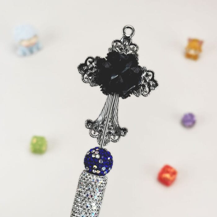 Iron Art Cross Blue Rhinestone Pen Vintage - Image 3