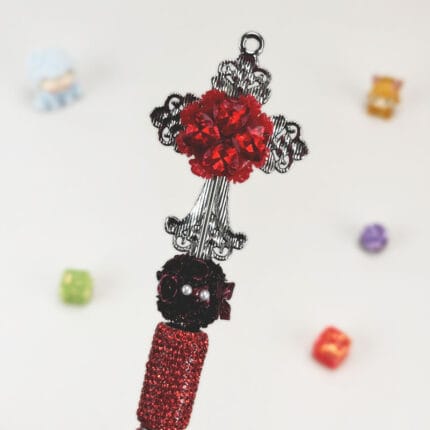 Iron Art Cross Red Rhinestone Pen Vintage - Image 3