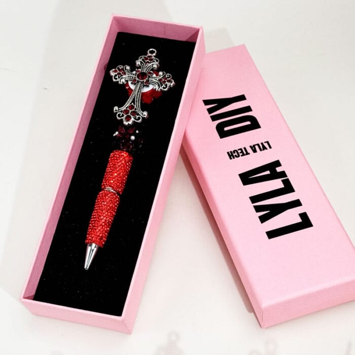 Iron Art Cross Red Rhinestone Pen Vintage - Image 2