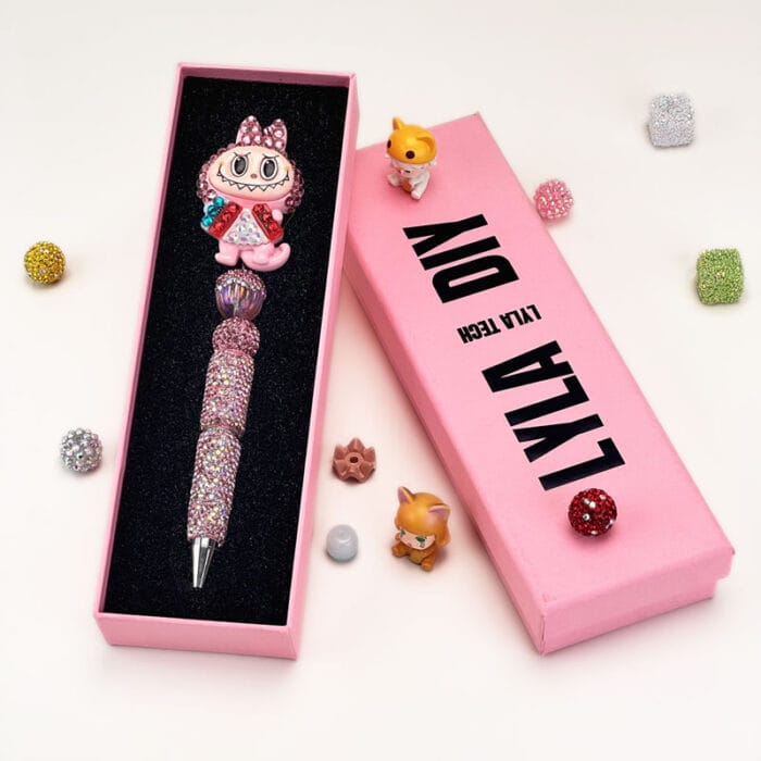 Labubu L3 Pink Rhinestone Pen Popmart - Image 2
