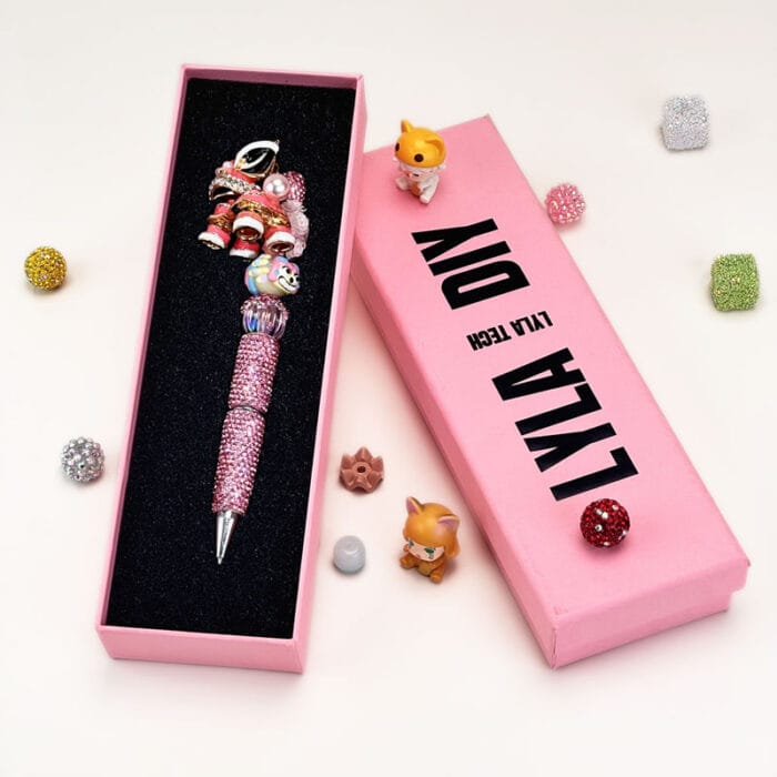 Lion Dance Pink Rhinestone Pen Chinese Style - Image 2