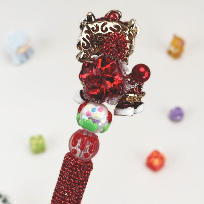 Lion Dance Red Rhinestone Pen Chinese Style - Image 4