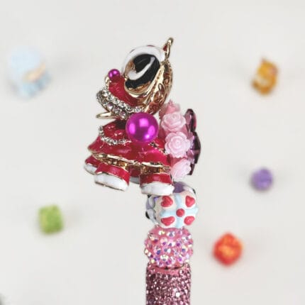 Lion Dance RoseRed Rhinestone Pen Chinese Style - Image 3