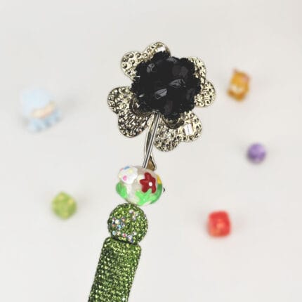 Lucky Clover Green Rhinestone Pen Vintage - Image 3