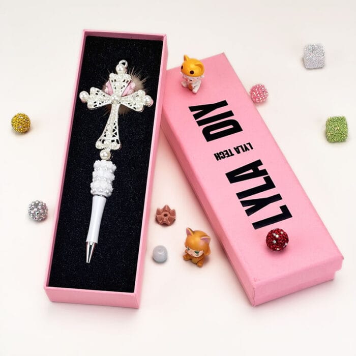 Pearl Cross White Half Rhinestone Pen - Image 2