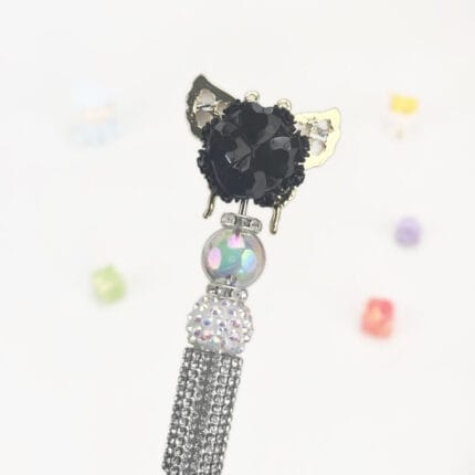 White Butterfly Sliver Half Rhinestone Pen Vintage - Image 3