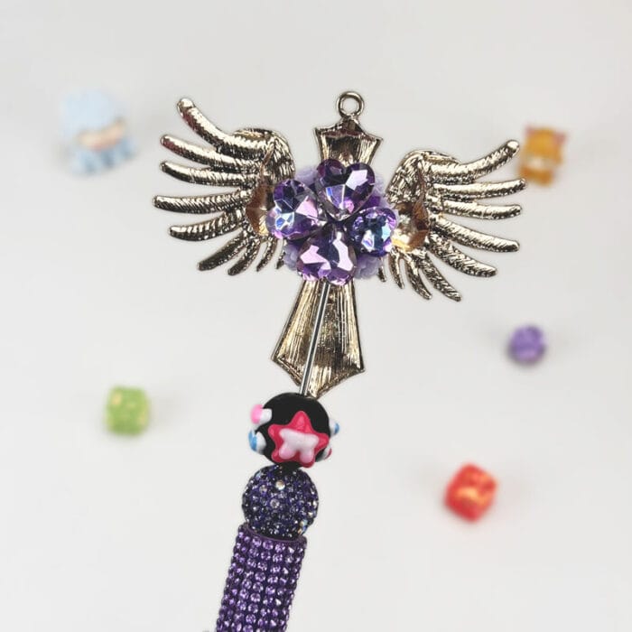 Winged Cross Purple Half Rhinestone Pen Vintage - Image 2