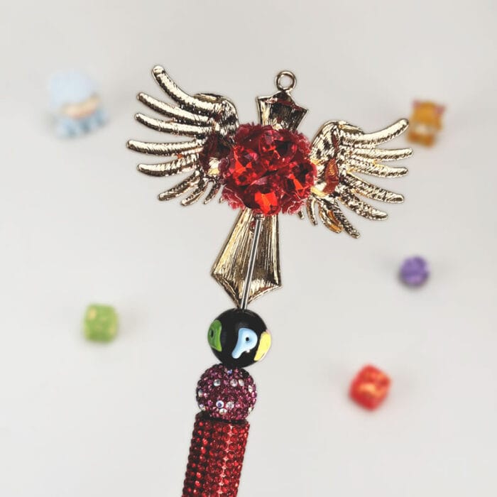 Winged Cross Red Half Rhinestone Pen Vintage - Image 2