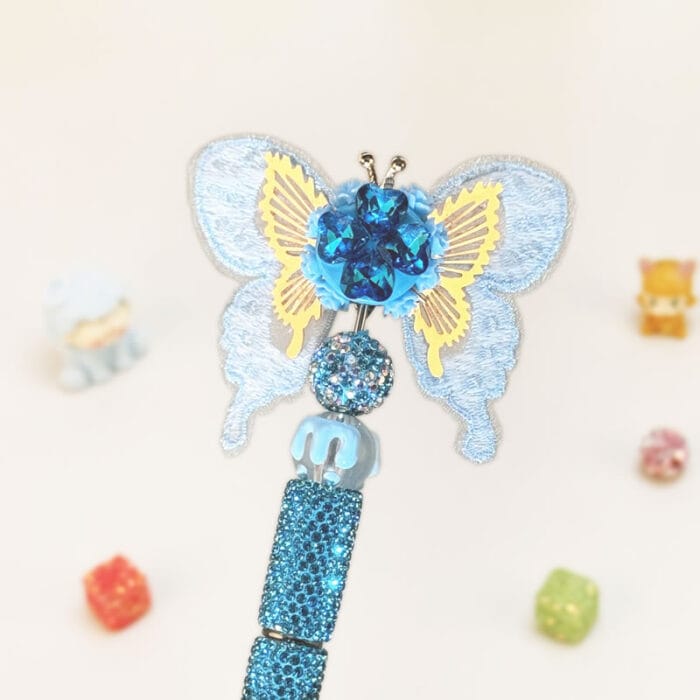 Butterfly Sky Blue Rhinestone Pen Vintage - Image 2
