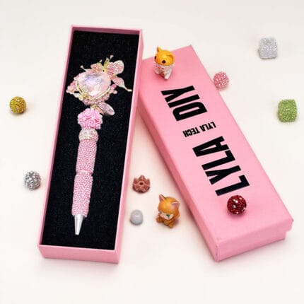 Heart Shaped Crystal With Butterfly Pink Rhinestone Pen Vintage - Image 3