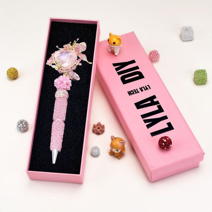Heart Shaped Crystal With Butterfly Pink Rhinestone Pen Vintage - Image 3