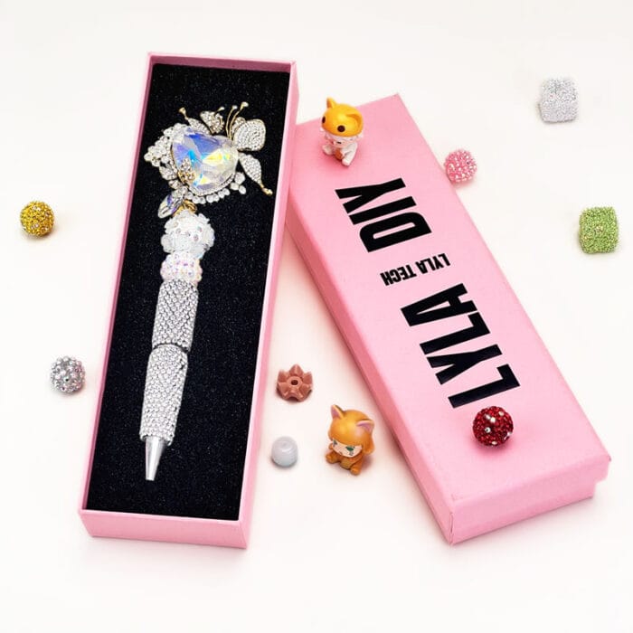 Heart Shaped Crystal With Butterfly Sliver Rhinestone Pen Vintage - Image 3