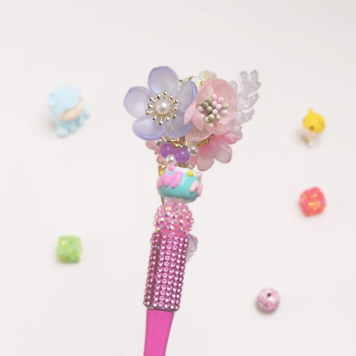 Artificial Flower Rose Pink Half Rhinestone Pen Vintage - Image 2