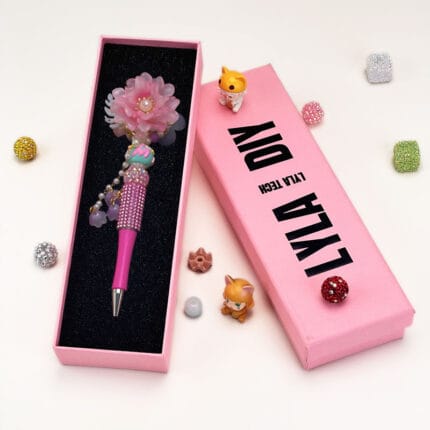 Artificial Flower Rose Pink Half Rhinestone Pen Vintage - Image 3
