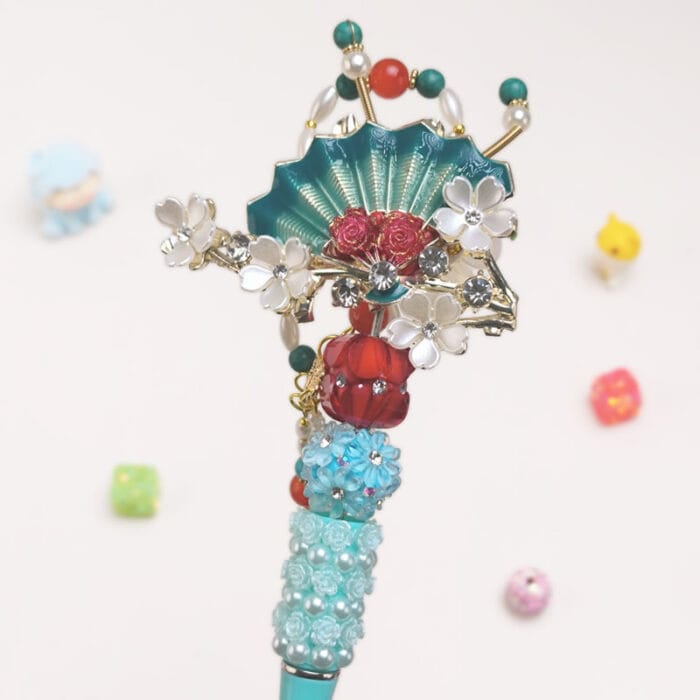Artificial Flower Sky Blue Half Rhinestone Pen Vintage - Image 2