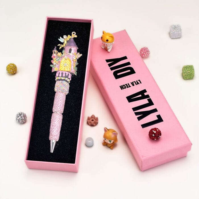 Fancy Castle With Angel Rhinestones Pen Pink - Image 2
