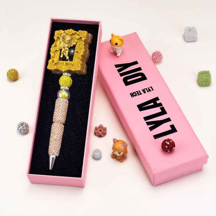 Golden Baby Angel Relief Sculpture Semi Rehinestone Pen - Image 2