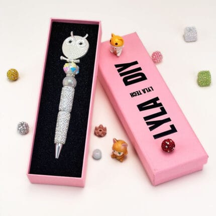 Silver White Baby Owl Semi Rehinestone Pen - Image 3