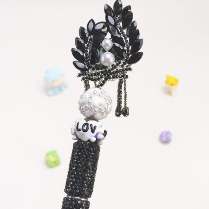 Black Rose Purple Crescent moon With Semi Rehinestone Beadable Pen - Image 2