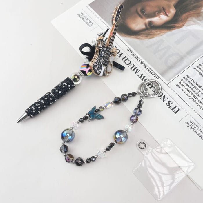 Black&Gold Guitar Metalstyle Multi-functional Rehinestone Pen and Keychain - Image 2