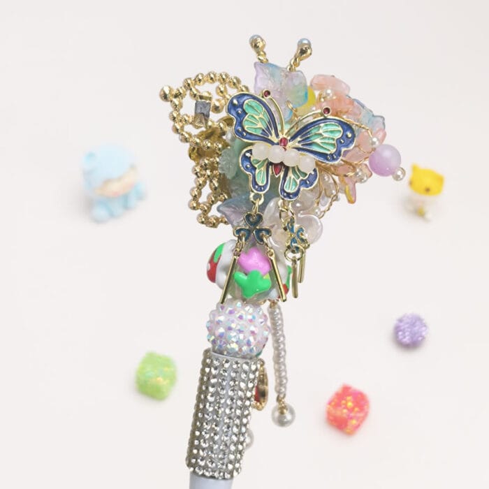 Butterfly Silver Half Rhinestone Pen Fancy - Image 2
