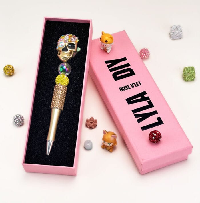 Gloden Skull Half Rhinestone Pen Fancy - Image 3